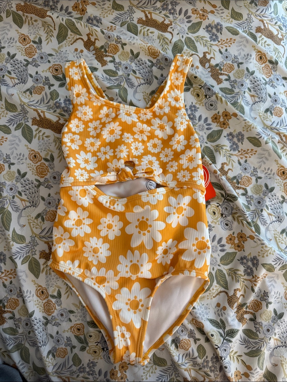 wonder nation Yellow and White Floral One-Piece Swimsuit for Kids